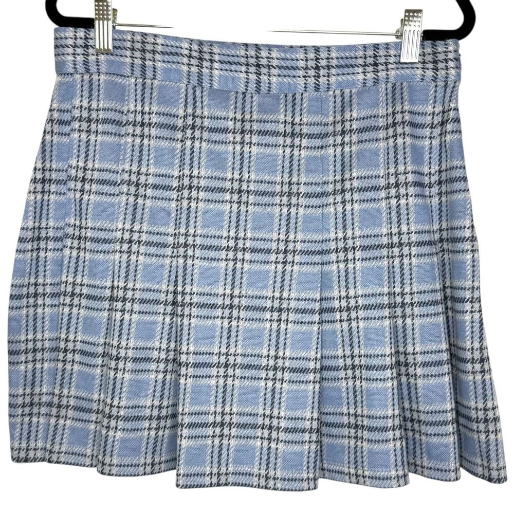 Free People Blue, white and black plaid pleated mini skirt Size 12